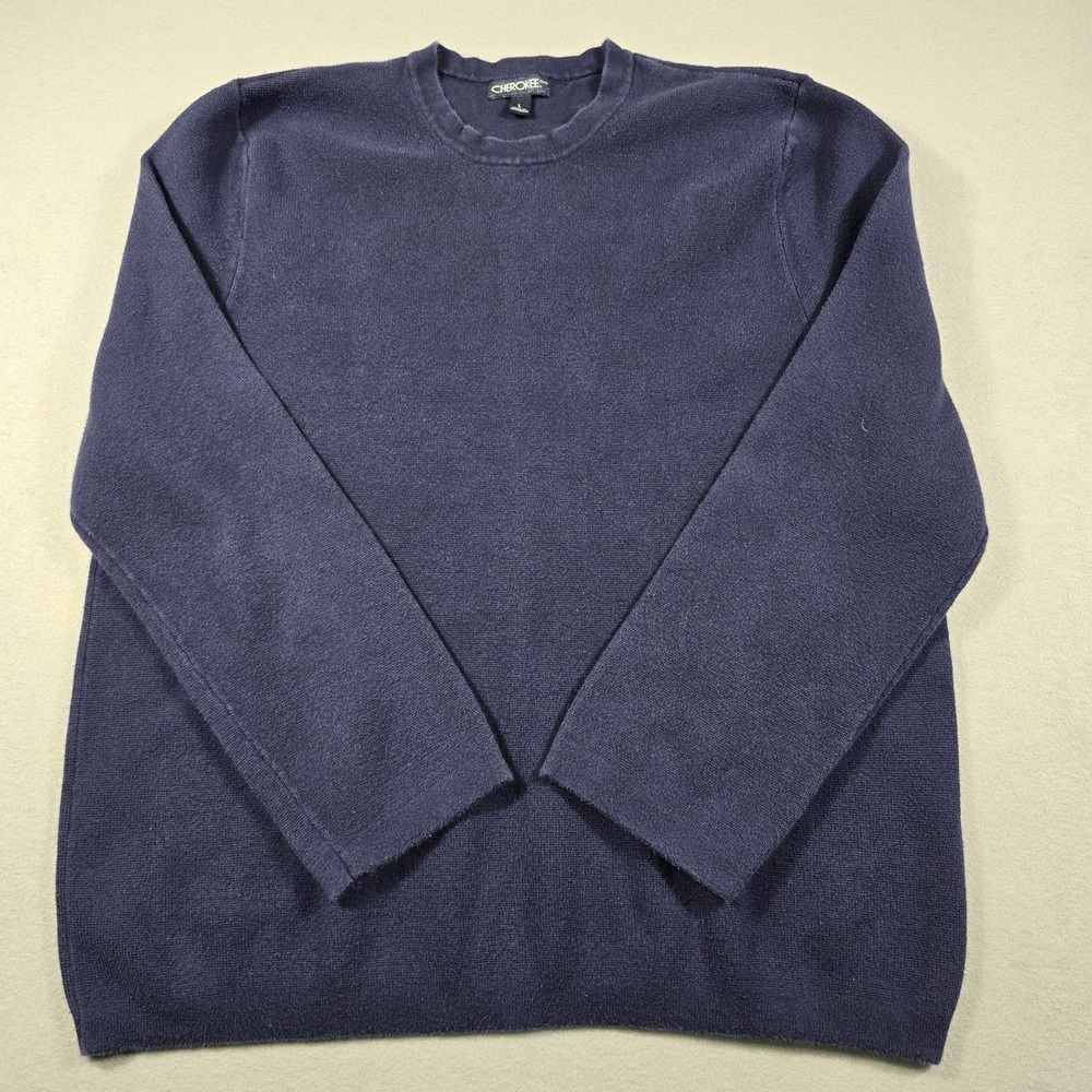 Cherokee Sweater Mens Large Navy Blue Cotton Knit Pullover Crew Neck Long Sleeve - Picture 2 of 9